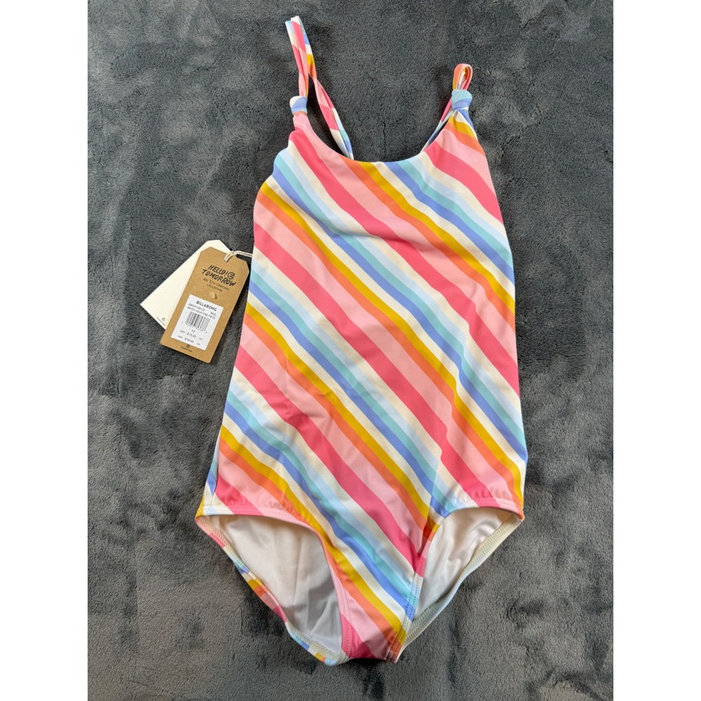 Billabong Kids Girls Magic Hour One Piece Rainbow Stripe Swimsuit Size 10